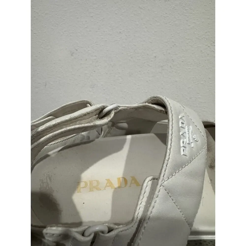 Prada Quilted Monolith Slung back Leather Sandal Sport Nappa Leather White Sz 38